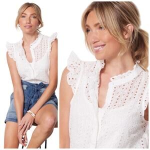 Evereve Calista Eyelet Ruffle Sleeveless Button Down Boho Blouse Size Medium